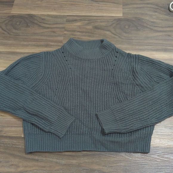 Kendall Kylie Womens Sweater Small Gray Cropped Mock‎ Neck Acrylic Wool. B - Picture 1 of 5